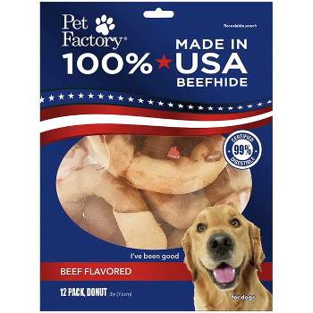 Pet Factory Made in USA Beefhide Donuts - 3", 12 Count