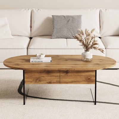 Vynxaria Simple Coffee table with double drawers,transparent tempered glass with storage