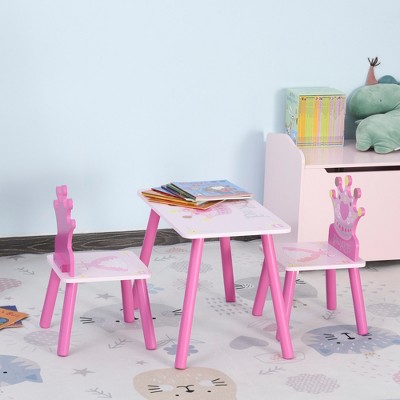 Pink Princess Wooden Table and Chair Set for Kids