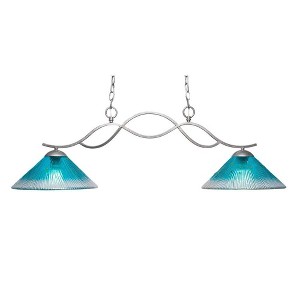 Toltec Lighting Revo 2 - Light Island Pendant Light in  Aged Silver with 12" Teal Crystal Shade - 1 of 1