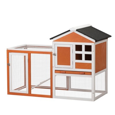 Wooden Rabbit Hutch Cage, Chicken Coop Pet House With Asphalt Roofs, Run Area, Lockable Doors And Ramp For Indoor Outdoor Small Animals