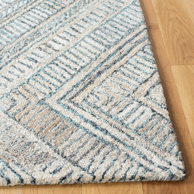 Turquoise and Beige Hand-Tufted Wool Geometric 4' x 6' Area Rug