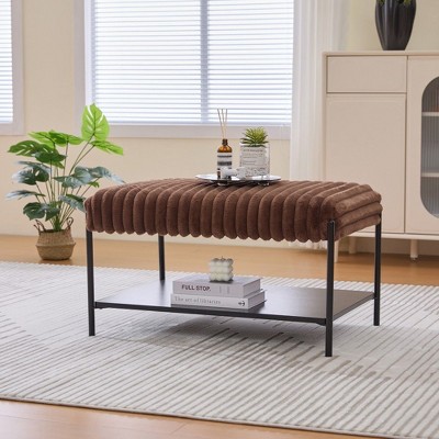 NicBex Upholstered Bench,Modern Ottoman with Metal Legs and Open Storage Shelf for Living Room,Entryway