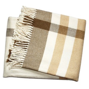 HomeRoots Plush Multi Beige Plaid Throw Blanket with Tassels - 1 of 3
