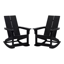 Merrick Lane Set of 2 UV Treated All-Weather Polyresin Adirondack Rocking Chair in Black for Patio, Sunroom, Deck and More