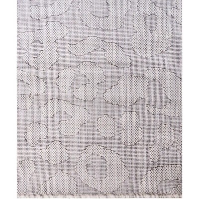 Light Gray and Black Abstract Animal Print Outdoor Runner Rug