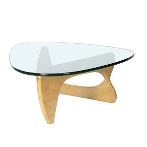 HomeRoots 54" Clear and Natural Glass and Wood Triangle Abstract Coffee Table - 1 of 4