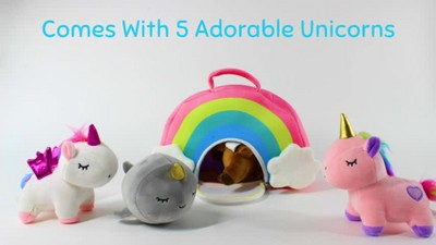 Pixie Crush 5-Piece Pink Unicorn Plush Set with Rainbow Case