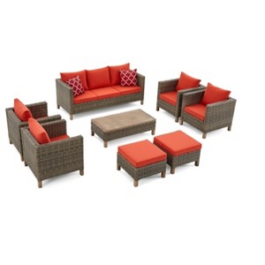 8 Piece Patio Conversation Sets with Cushions and Coffee Table Orange - 1 of 4