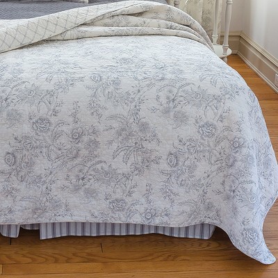 Clementina Cement Gray Floral Reversible Twin Cotton Quilt