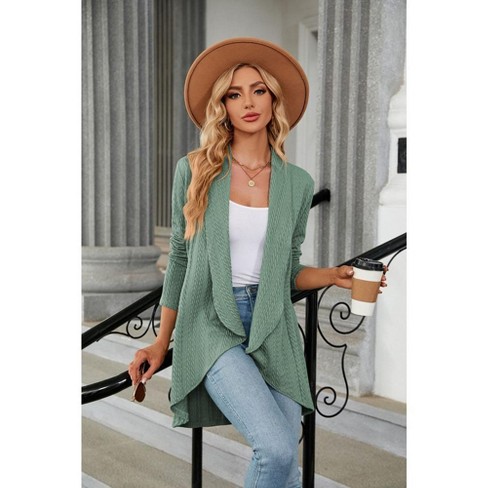 Womens Knit Cardigan Lightweight Jacket Open Front Long Sleeve Textured Flowy Cardigan with Lapel Neckline - image 1 of 4