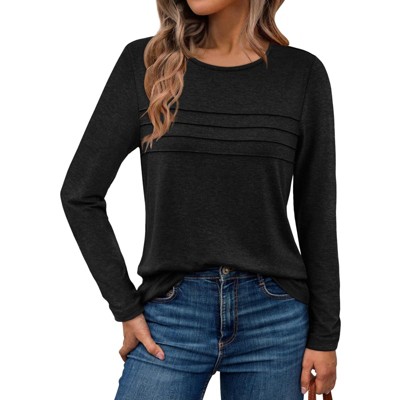 Women's Long Sleeve Tunic Blouse Pleated Dressy Casual Shirt Fall Trendy Loose Fit Business Tops