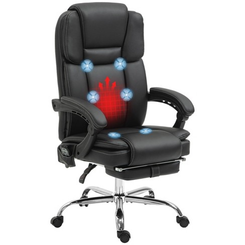 Richmond Soft Leather Massage Office Chair with Armrest Adjustable Ergonomic Desk Chair with Footrest Black The Twillery Co.