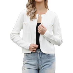 INSPIRE CHIC Women's Open Front Knit Dressy Long Sleeve Crew Neck Casual Pockets Cardigans - 1 of 4