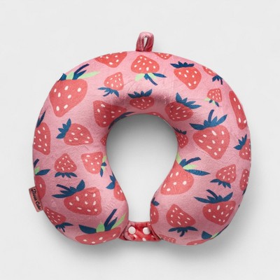 Super Soft Travel Pillow with Memory Foam & Removable Cover in Strawberry Bliss