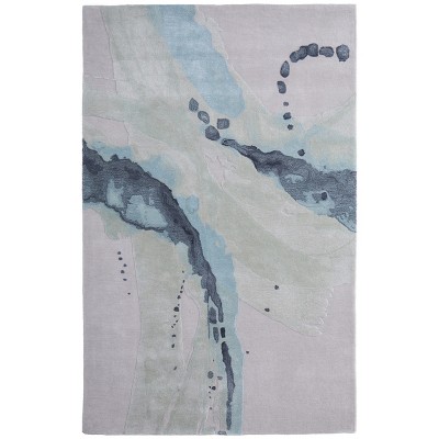 Kawai Modern Abstract Green/Blue/Ivory Area Rug