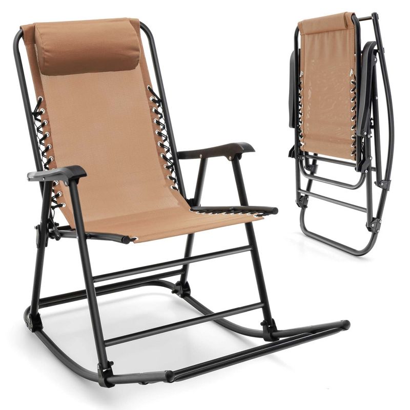 Costway Folding Rocking Chair Porch Patio Indoor Foldable Rocker Seat With Headrest, 1 of 11