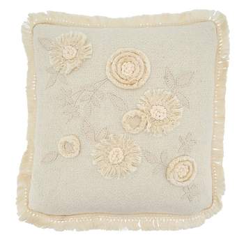 Saro Lifestyle Saro Lifestyle Cotton Pillow Cover With Flower Applique Design, Ivory, 18"