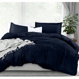 King Size Duvet Cover with 2 Pillow Shams, 104x90 Inches, Navy, Zipper Closure, Soft Microfiber - 1 of 4