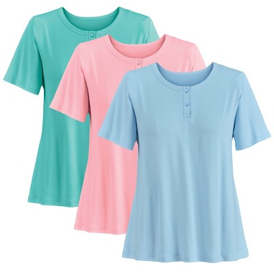 Collections Etc Henley-Style Scoop Neckline Pajama Tops - Set of 3