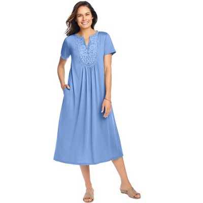 Woman Within Plus Size Embroidered Lace Bib Knit Dress