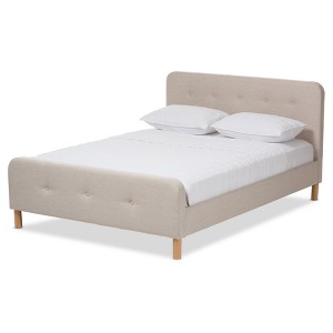 Full Samson Mid Century Fabric Upholstered Platform Bed Light Beige - Baxton Studio: Scandinavian Style, No Box Spring Needed - 1 of 4