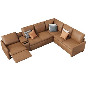 AMERLIFE Power Recliner Sofa with Console, 6 Seats L Shaped Couch with Cup Holder& Charging Socket - 1 of 4