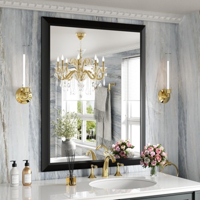 Apmir High-Strength Tempered Glass and Aluminum Alloy Framed French Cleat Mounted Wall Decor Mirror in matte black with 5-Year Warranty
