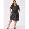 Agnes Orinda Women's Plus Size Tie Waist Short Sleeve Solid Chambray Casual Shirt Dresses - 3 of 4