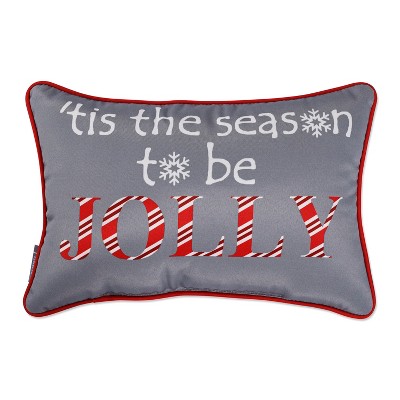 12"x18" 'To be Jolly' Lumbar Throw Pillow Gray - Pillow Perfect: Christmas Reversible, Indoor/Outdoor Use