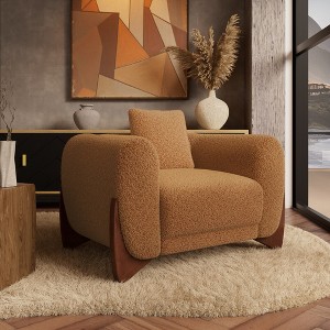 Boucle Chair, Upholstered Accent Chair Tilted Wooden Leg with Durable Comfy Boucle Thick Cushion & Pillow for Living Room - 1 of 4