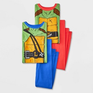 Boys' Teenage Mutant Ninja Turtles Leonardo & Raphael 4pc Tight Fit Short Sleeve Cotton Pajama Set - Green - 1 of 4