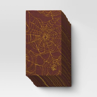 20ct Halloween Paper Disposable Dinner Napkins Dark Red - Threshold™: Haunted House Theme, Web Pattern, Guest Towels