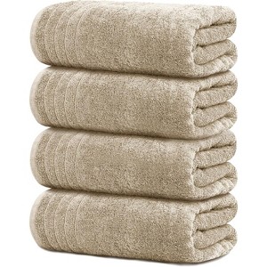 BRINJOY 4-pack of extra-large bath towels, 30 x 60 inches, 100% cotton, larger and lighter, dry faster, super soft and absorbent, beige - 1 of 4