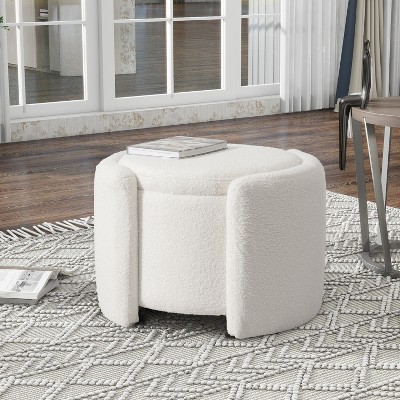 KTMBDW 24.4inch Storage Round Ottoman, Footstools with Hidden Storage with Removable Lid, Stylish Ottoman Foot Stools for Living Room, Bedroom