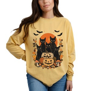 Black Cats Pumpkin Vintage - Womens Garment Dyed Long Sleeve - 1 of 2