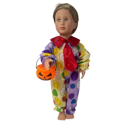 Doll Clothes Superstore 18 Inch Doll Clown Costume with Pumpkin Bucket – Halloween Costume for Boy & Girl Dolls — фото 3