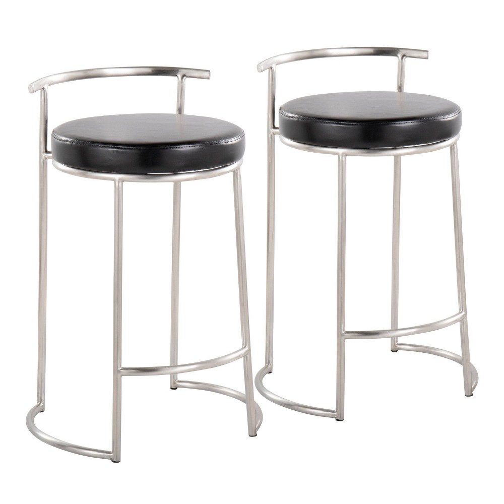 Photos - Storage Combination Set of 2 Round Fuji Counter Height Barstools Stainless Steel/Black - LumiS