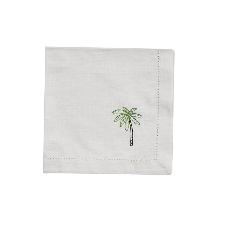Split P White Embroidered Palm Tree Napkin Set of 4, 1 of 4