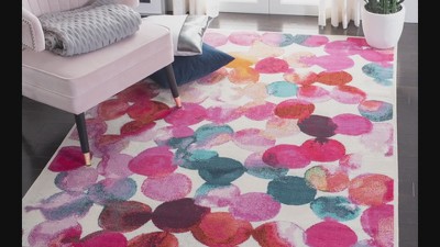 Light Blue and Pink Floral Synthetic Stain-Resistant Area Rug