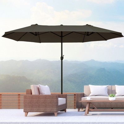 Gray Double-Sided Steel 15ft Patio Umbrella with Crank Handle