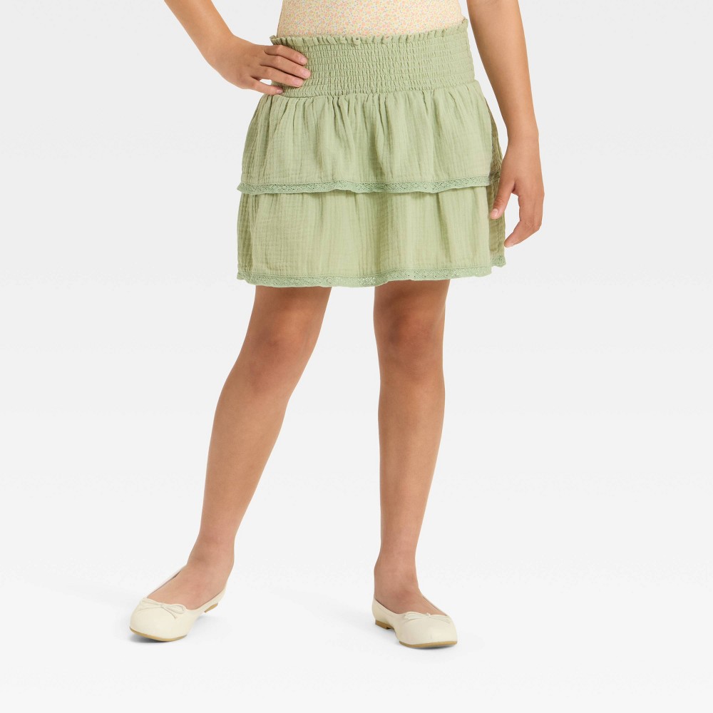 Girls' Gauze Woven Skort - Cat & Jack™ Light Olive Green L