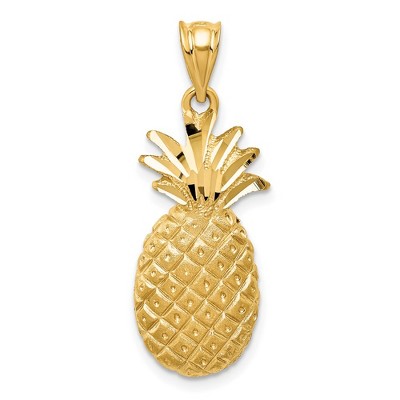 Black Bow Jewelry 14k Yellow Gold Satin and Diamond Cut Pineapple Pendant