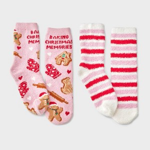 Kids' 2pk Baking Christmas Memories Cozy Crew Socks with Gift Card Holder - Wondershop™ Pink - 1 of 3