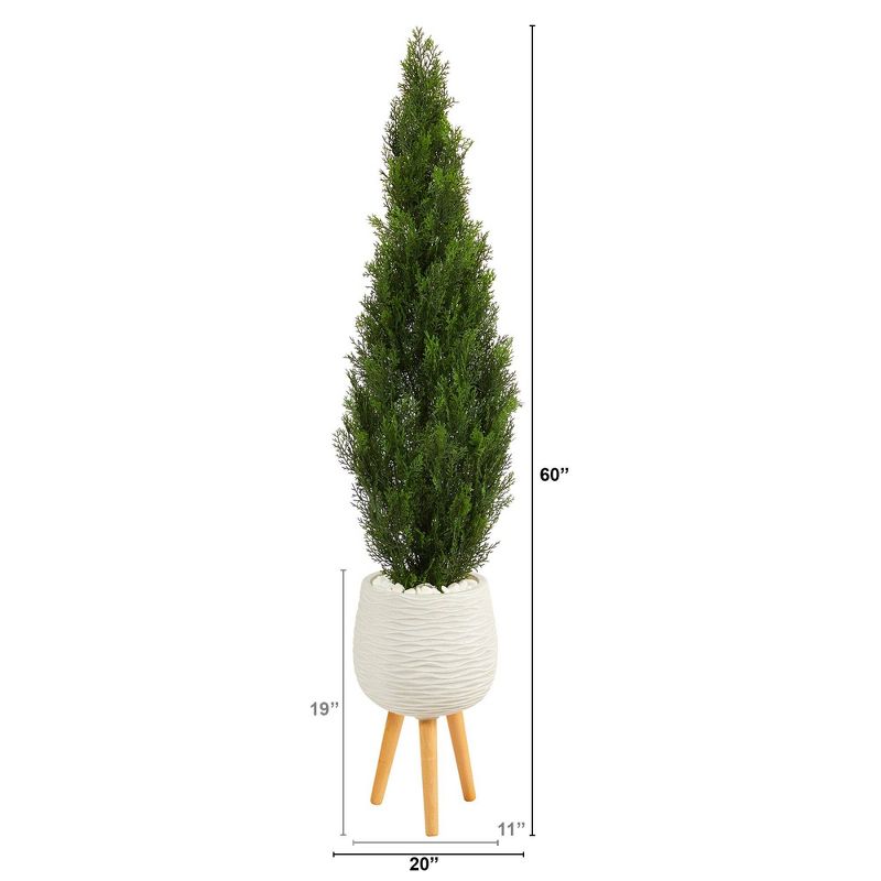 Nearly Natural 5-ft Cedar Artificial Tree in White Planter with Stand (Indoor/Outdoor), 2 of 5