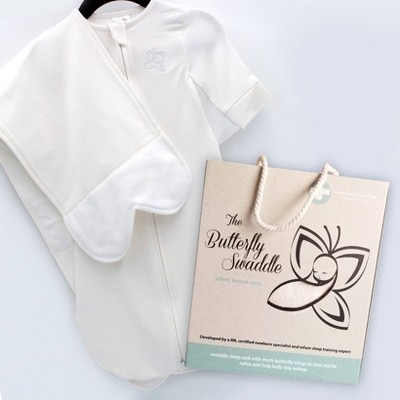 Butterfly 2-in-1 Swaddle and Transitional Sleep Sack - White