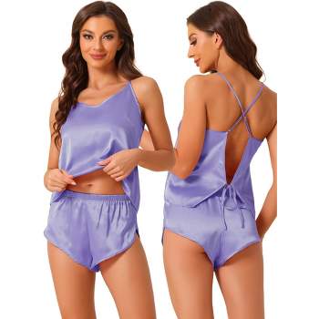 cheibear Women's Sliky Satin Sleeveless Cami Sleepwear with Shorts Lounge Pajamas Set