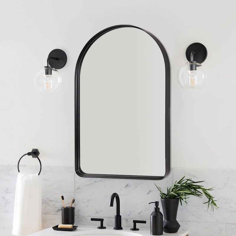 ANDY STAR T03-S10-A2438B 24 x 38 Inch Modern Wall Mounted Arched Vanity Mirror with Stainless Steel Frame and Vertical Mounting Hardware, Black, 3 of 7