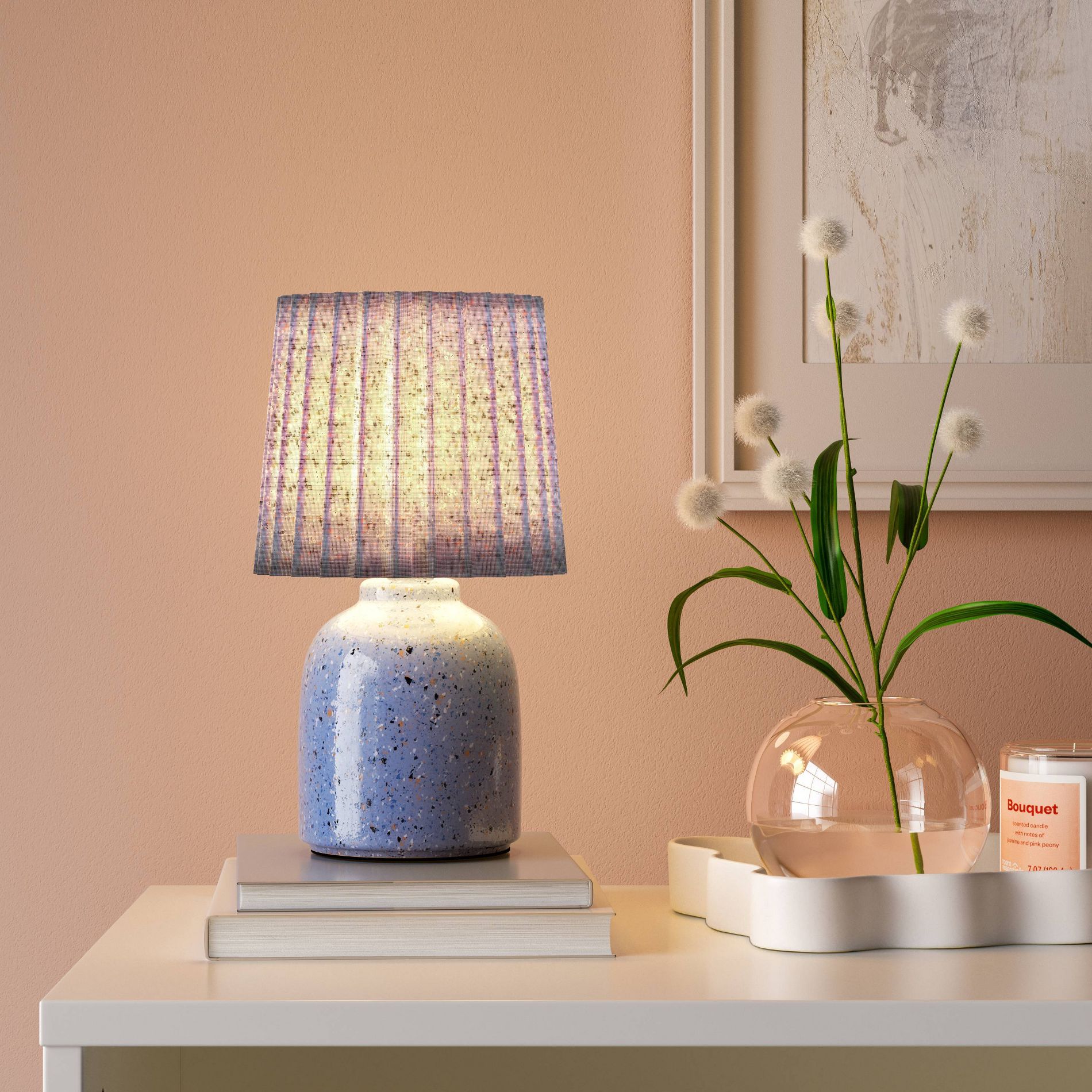 Mini Printed Ceramic Base Table Lamp with Printed Pleated Shade - Room Essentials™