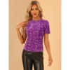 INSPIRE CHIC Women's Sequin Velvet Crew Neck Short Sleeve T-shirt - 3 of 4